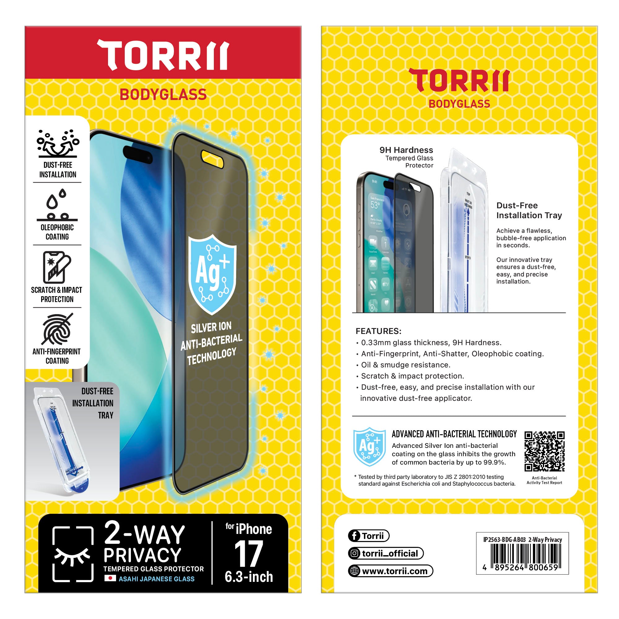 Torrii iPhone 17 Bodyglass Screen Protector - Privacy Torrii iPhone 17 Bodyglass Screen Protector - Privacy